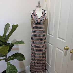 Trina Turk Blue and Brown Halter Maxi Sundress